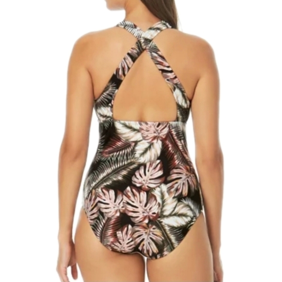 NWT Hurley Womens M Scattered Palm Criss Cross Back One Pc Bathing Suit - Picture 2 of 2